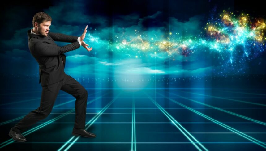 business man firing off his super power
