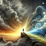 a figure standing at the edge of a cliff