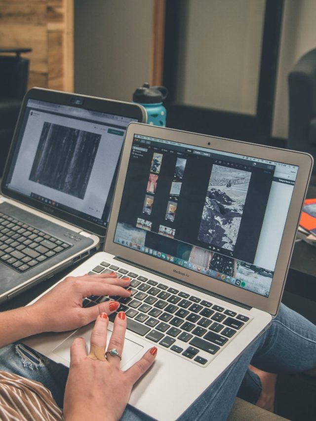 woman using MacBook Air