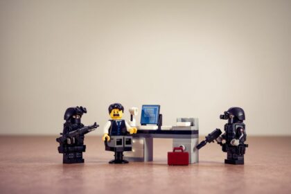 lego figures of thieves in bank