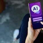 woman using smartphone chatting with AI chatbot