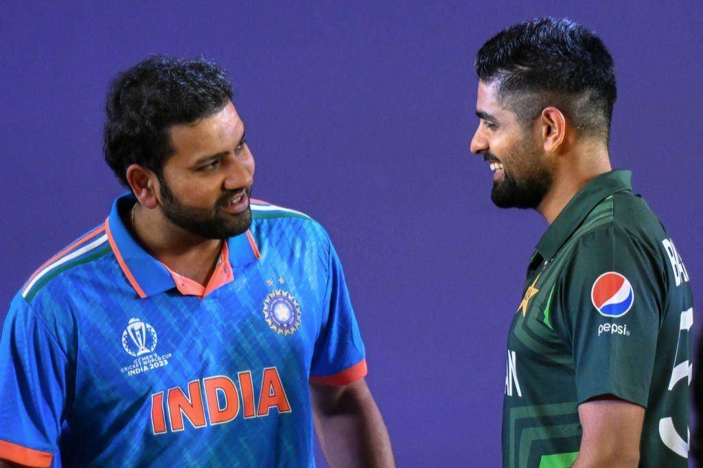 Rohit Sharma and Babar Azam sharing a light moment together