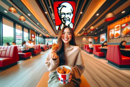 Thailand woman eating chicken in KFC