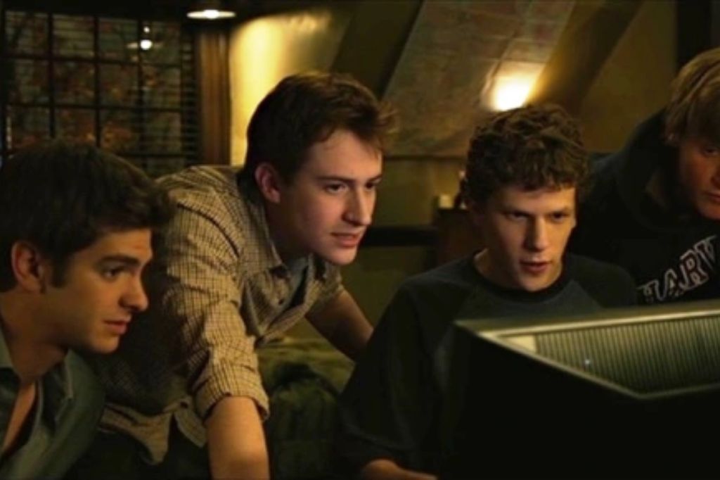 Mark Zuckerberg and Eduardo Saverin in a tense discussion in 'The Social Network'
