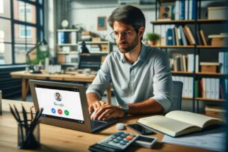 a person having a video call on his laptop