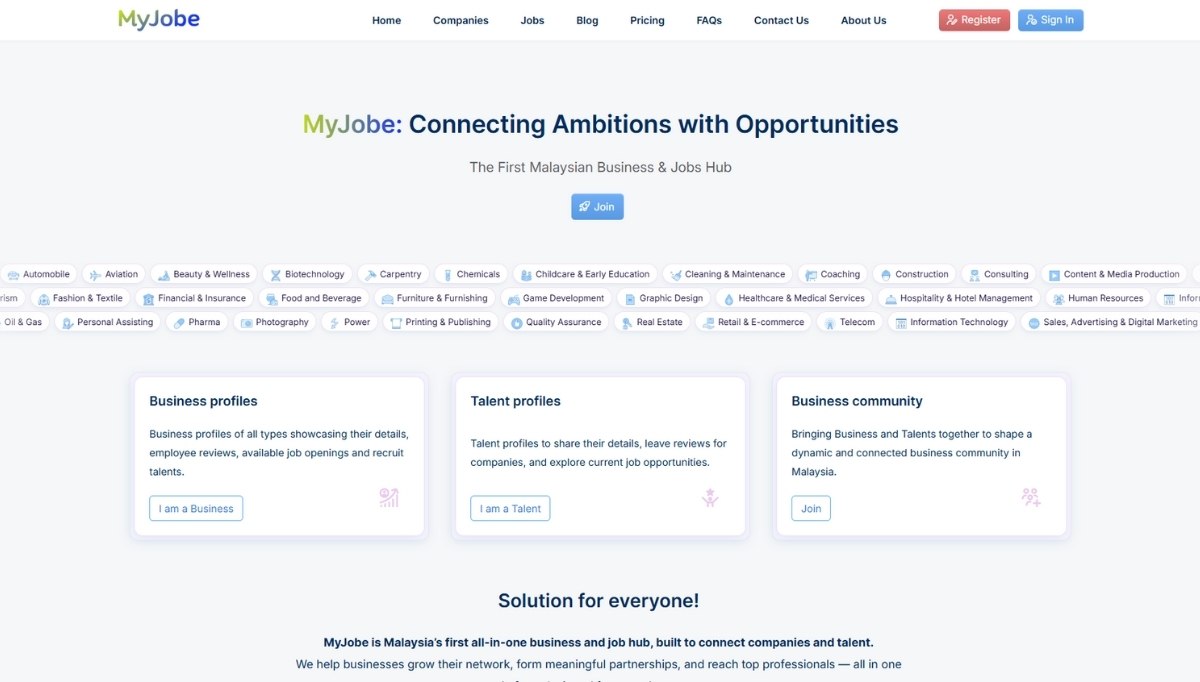 MyJobe Homepage